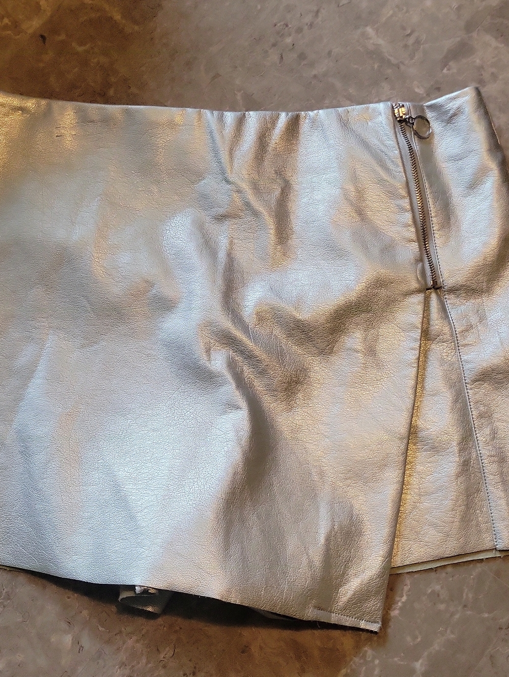 Metallic Silver Faux Leather Mini Skirt - Women